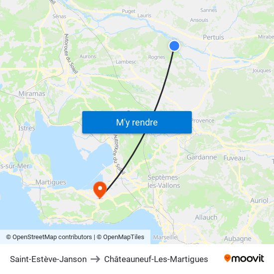 Saint-Estève-Janson to Châteauneuf-Les-Martigues map