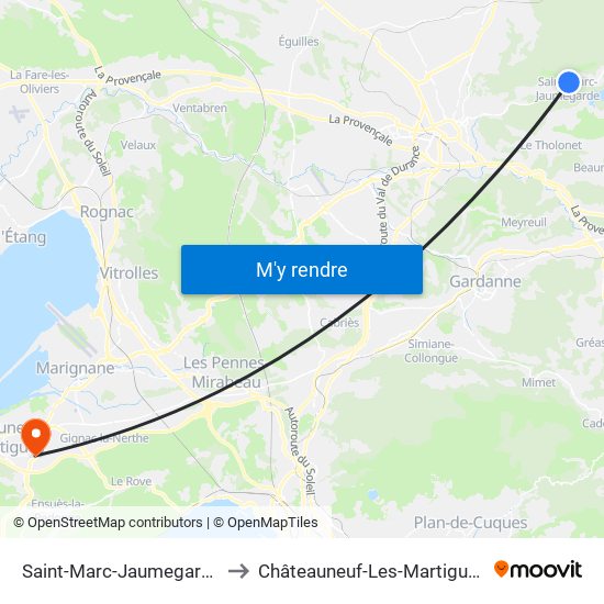 Saint-Marc-Jaumegarde to Châteauneuf-Les-Martigues map