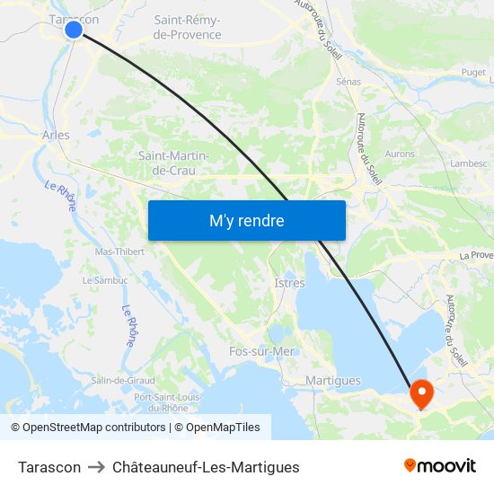 Tarascon to Châteauneuf-Les-Martigues map