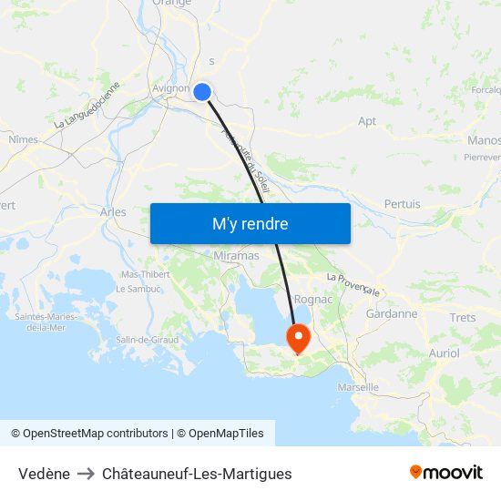 Vedène to Châteauneuf-Les-Martigues map