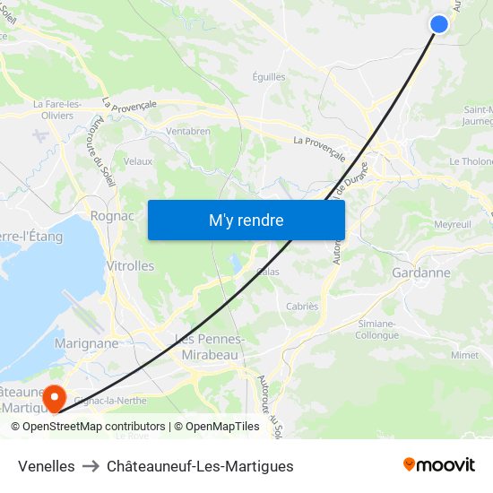 Venelles to Châteauneuf-Les-Martigues map