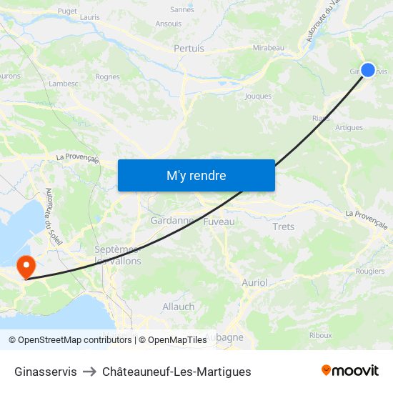 Ginasservis to Châteauneuf-Les-Martigues map