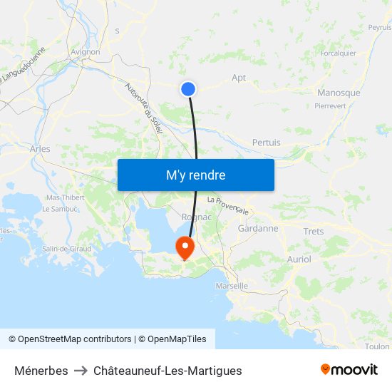 Ménerbes to Châteauneuf-Les-Martigues map