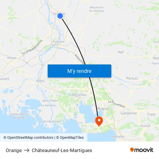 Orange to Châteauneuf-Les-Martigues map