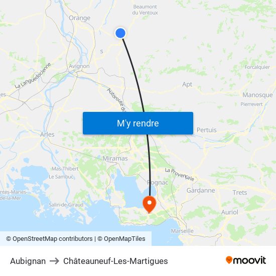 Aubignan to Châteauneuf-Les-Martigues map