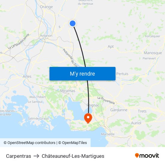 Carpentras to Châteauneuf-Les-Martigues map