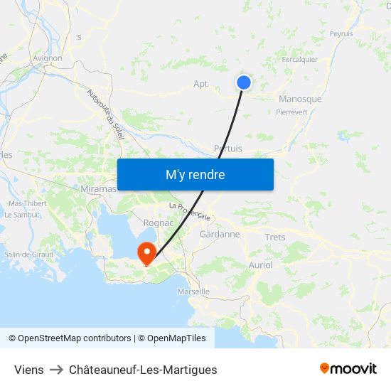 Viens to Châteauneuf-Les-Martigues map