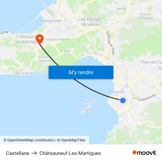 Castellane to Châteauneuf-Les-Martigues map
