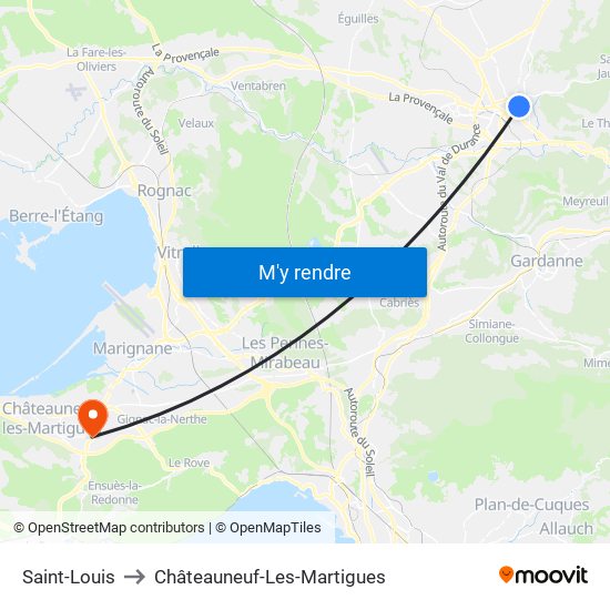 Saint-Louis to Châteauneuf-Les-Martigues map