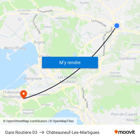 Gare Routière 03 to Châteauneuf-Les-Martigues map