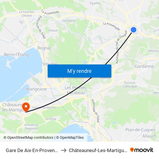 Gare De Aix-En-Provence to Châteauneuf-Les-Martigues map