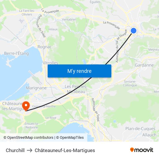 Churchill to Châteauneuf-Les-Martigues map