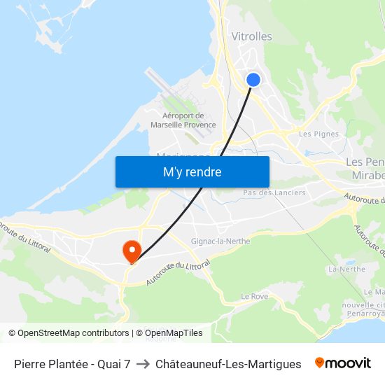 Pierre Plantée - Quai 7 to Châteauneuf-Les-Martigues map