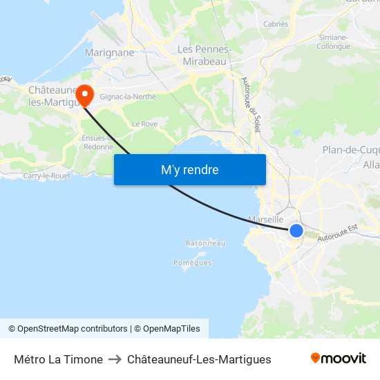 Métro La Timone to Châteauneuf-Les-Martigues map