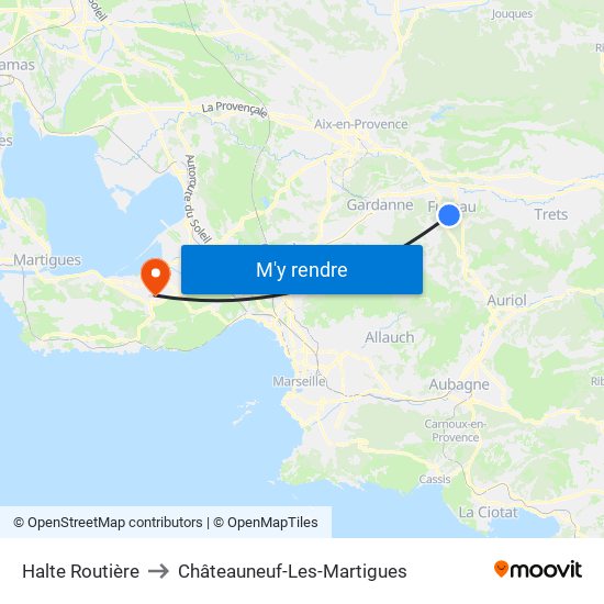 Halte Routière to Châteauneuf-Les-Martigues map