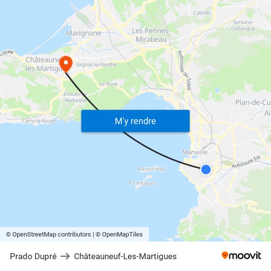 Prado Dupré to Châteauneuf-Les-Martigues map