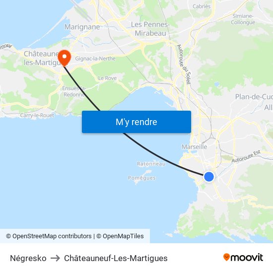 Négresko to Châteauneuf-Les-Martigues map