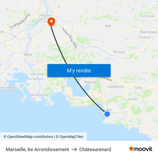 Marseille, 8e Arrondissement to Châteaurenard map