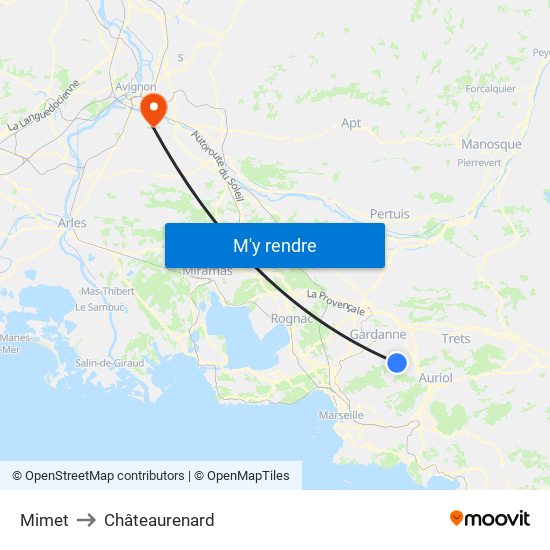 Mimet to Châteaurenard map