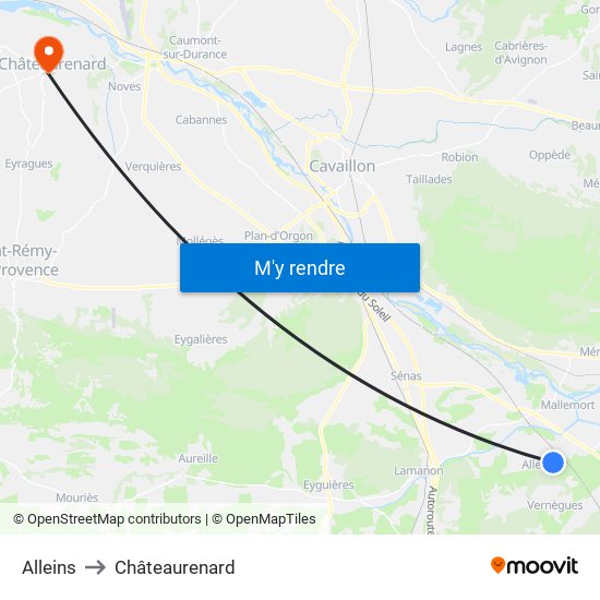 Alleins to Châteaurenard map