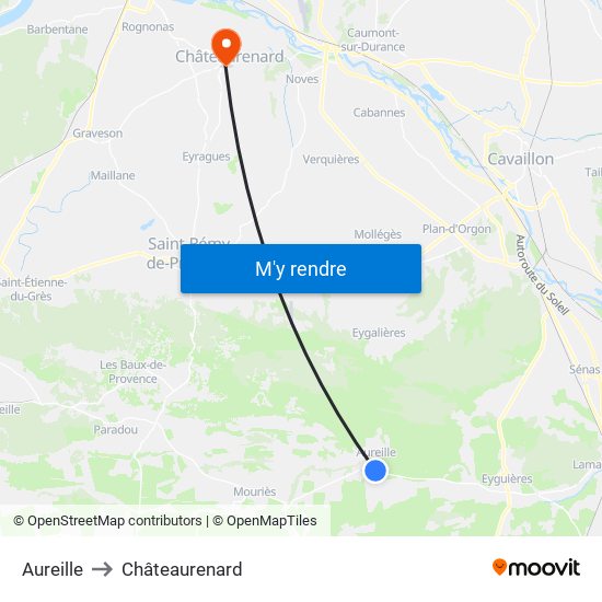 Aureille to Châteaurenard map