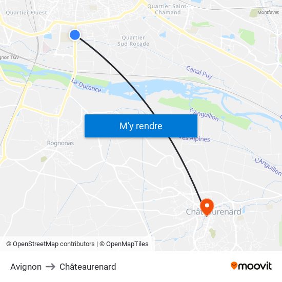 Avignon to Châteaurenard map