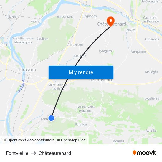 Fontvieille to Châteaurenard map