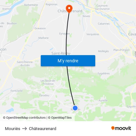 Mouriès to Châteaurenard map