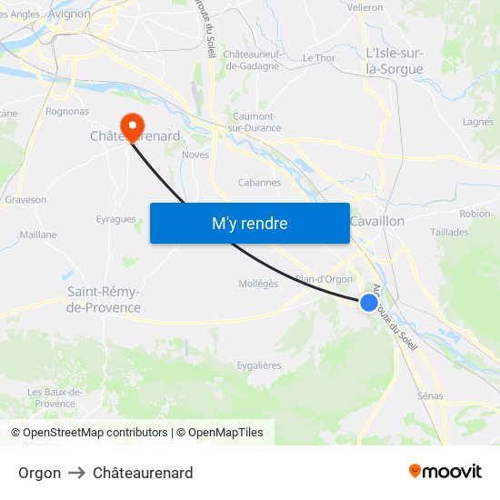 Orgon to Châteaurenard map