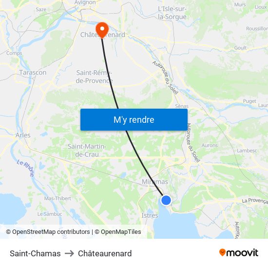 Saint-Chamas to Châteaurenard map