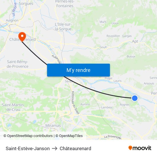 Saint-Estève-Janson to Châteaurenard map