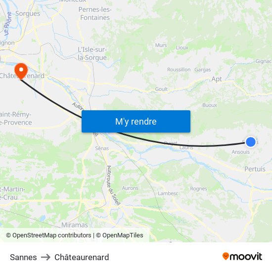 Sannes to Châteaurenard map
