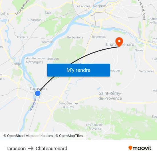 Tarascon to Châteaurenard map