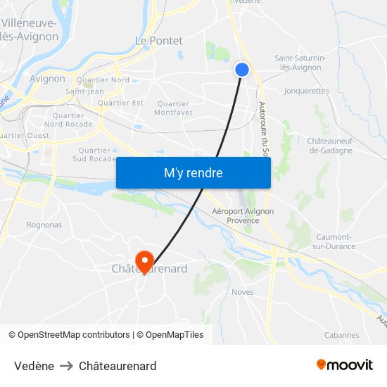 Vedène to Châteaurenard map