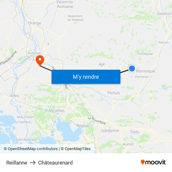 Reillanne to Châteaurenard map