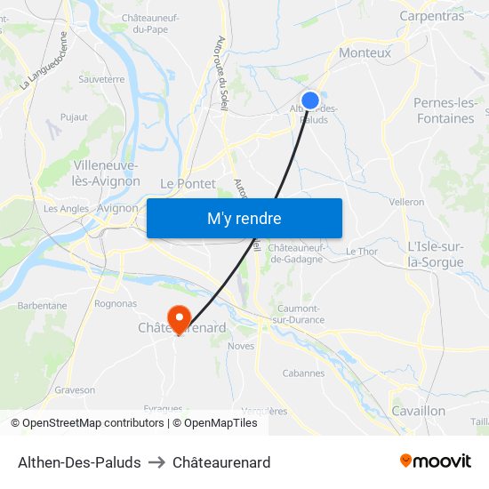 Althen-Des-Paluds to Châteaurenard map