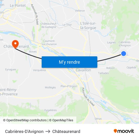 Cabrières-D'Avignon to Châteaurenard map