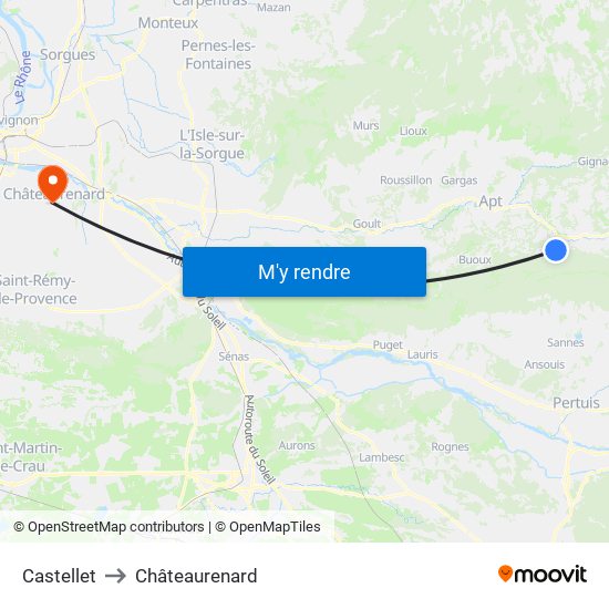 Castellet to Châteaurenard map