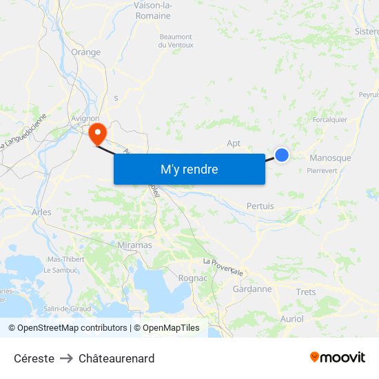 Céreste to Châteaurenard map