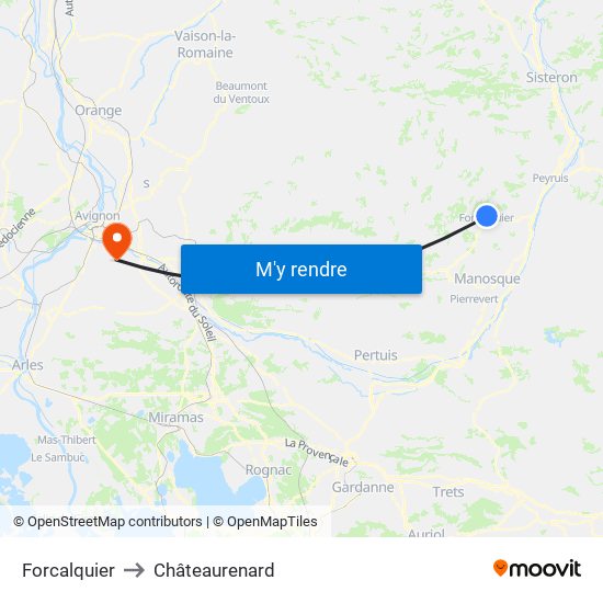 Forcalquier to Châteaurenard map