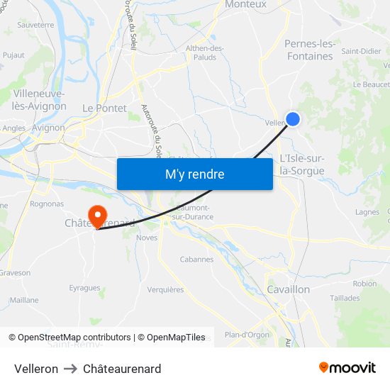Velleron to Châteaurenard map