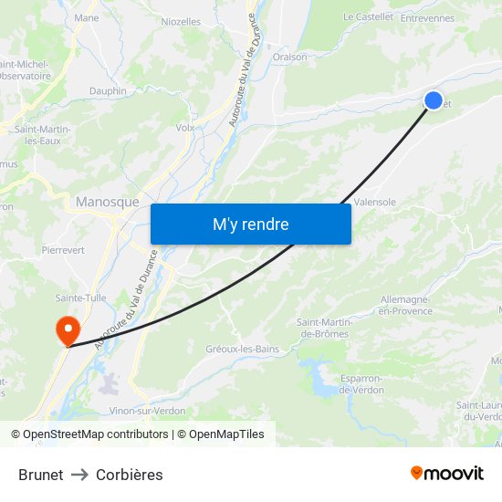 Brunet to Corbières map