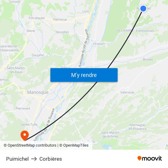 Puimichel to Corbières map