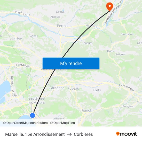 Marseille, 16e Arrondissement to Corbières map