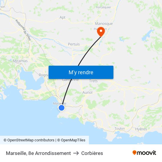 Marseille, 8e Arrondissement to Corbières map