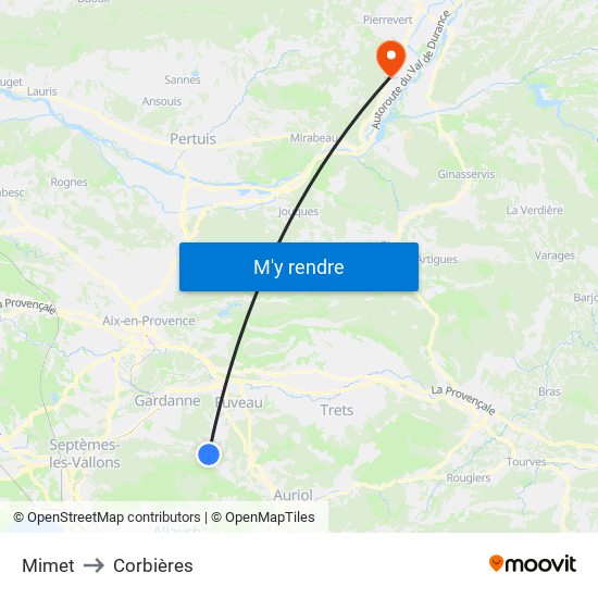 Mimet to Corbières map