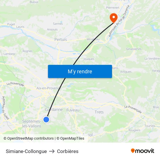 Simiane-Collongue to Corbières map