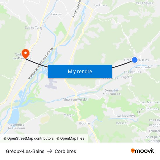 Gréoux-Les-Bains to Corbières map