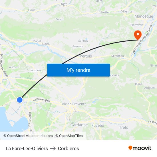 La Fare-Les-Oliviers to Corbières map