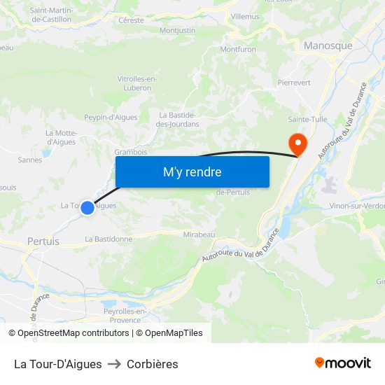 La Tour-D'Aigues to Corbières map